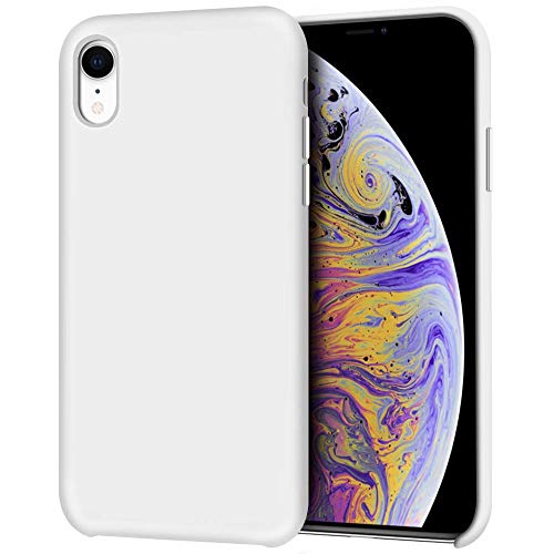 Book Cover Anuck Case for iPhone XR Case 6.1 inch, Anti-Slip Liquid Silicone Gel Rubber Bumper Case with Soft Microfiber Lining Cushion Slim Hard Shell Shockproof Protective Case Cover - White