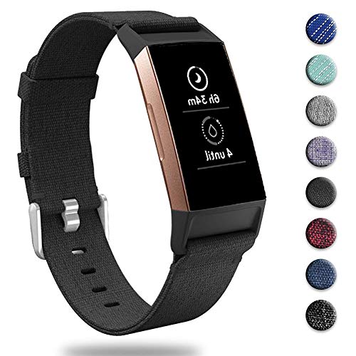 Book Cover hooroor Canvas Woven Band Compatible for Fitbit Charge 3 Bands and Charge 3 SE Band, Soft Breathable Fabric Cloth Replacement Wristbands Strap Sports Accessories Small Large for Women Men