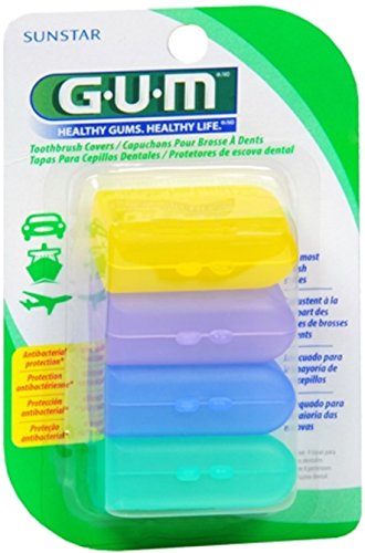 Book Cover GUM Antibacterial Toothbrush Covers for Travel, Home, or Camping, 24 Covers, Multi-Coloured (6 Packs of 4 Covers)