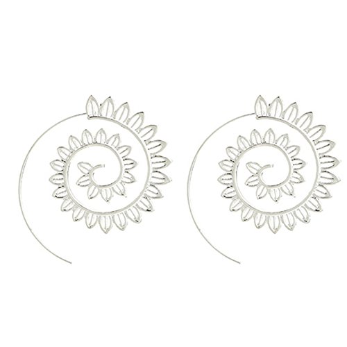Book Cover Spiral Alloy Water Drop Shape Party Hoop Earrings Fashion Lady Eardrop Jewelry - Silver SoundsBeauty