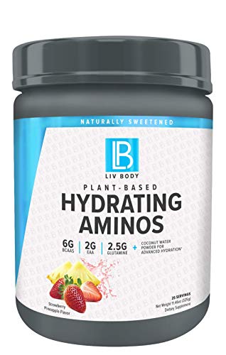 Book Cover LIV Body | LIV Plant Based Hydrating Aminos | 6g of BCAA, 2g of EAA & 2.5g of Glutamine | Coconut Water Powder for Advanced Hydration | 2 Great Flavor Options (Strawberry Pineapple)