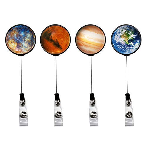 Book Cover YOUKOOD Time Gem Crystal Glass Retractable Badge Holder, ID Badge Reel with Print Pattern 360Â°Alligator Swivel Clip 4 Pack (Planet)