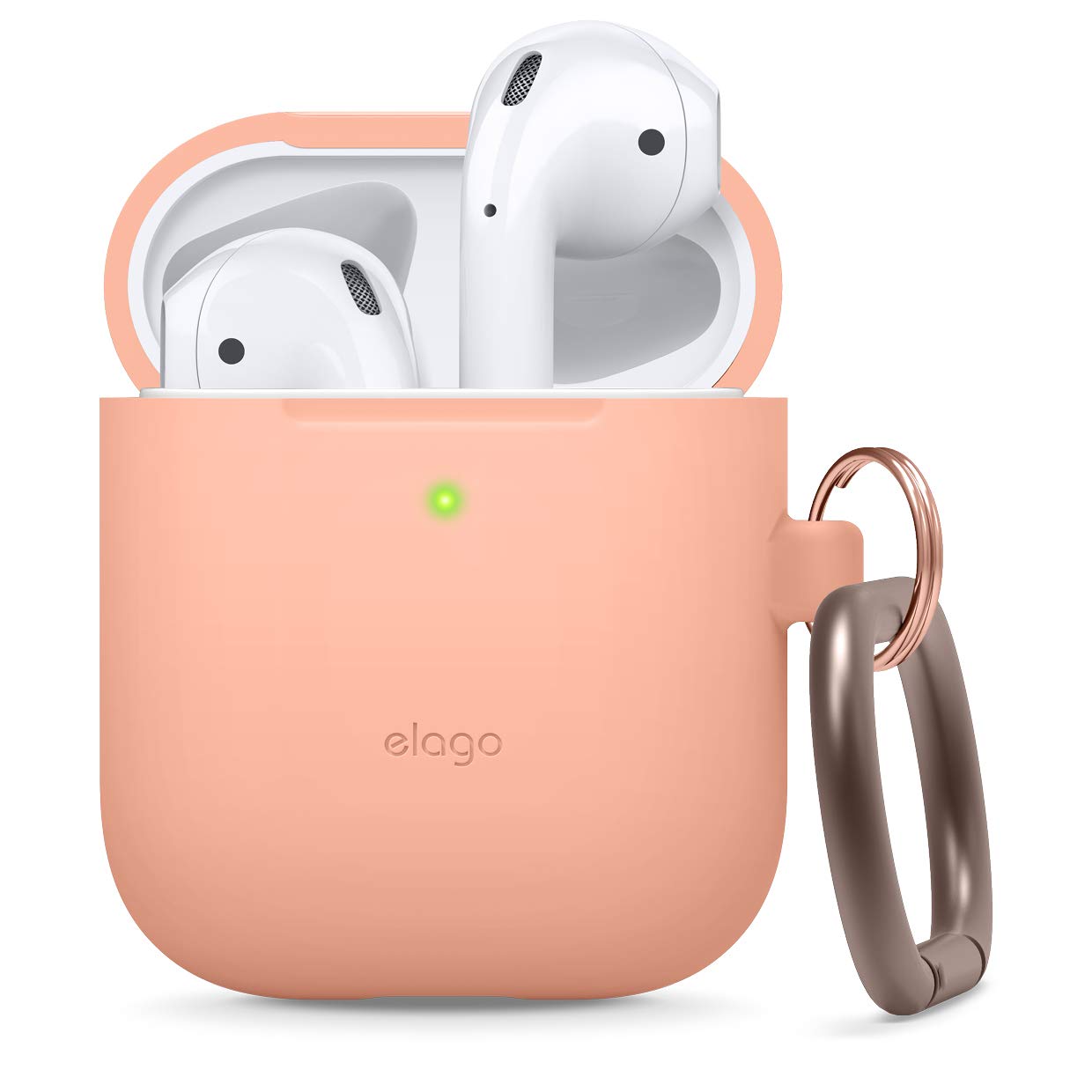 Book Cover elago Silicone Case with Keychain Compatible with Apple AirPods Case 1 & 2, Front LED Visible, Supports Wireless Charging, Protective Silicone [Peach]