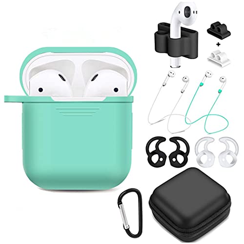 Book Cover TAOSANHU AirPods Case 9 in 1 Airpods Accessories Kits Protective Silicone Cover and Skin Compatible Apple Airpods 1 Charging Case with Airpods Ear Hook/Tips/Airpods Strap/Clips/Watch Band Holder