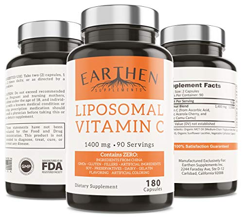 Book Cover Liposomal Vitamin C | Made with Organic Ingredients | 1400MG Per Serving | 180 Capsule - 90 Serving | China Free | Non GMO | Fat Soluble - High Absorption Antioxidant | Immune System Support