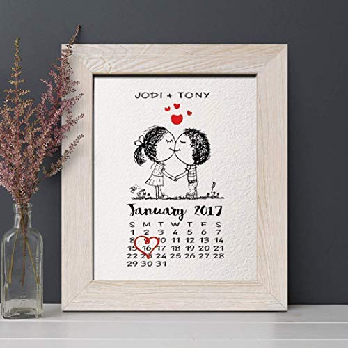 Book Cover Personalized 1st Paper Anniversary Gift for Him or Her, Wedding Date Calendar Print, Gifts for Husband and Wife