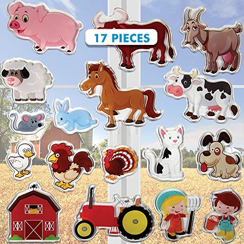 Book Cover Farm Animals Gel Window Clings for Kids - Window Stickers for Toddlers, Animal Gel Clings Window Decals Kids Jelly Reusable Sticker - Home Car Plane Airplane Activities (Jesplay USA)