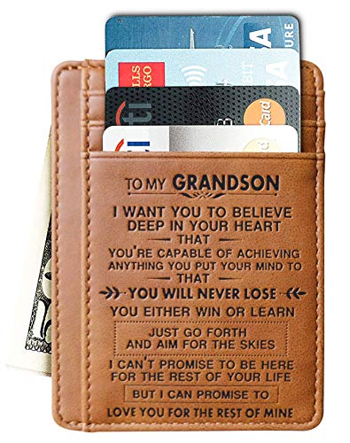 Book Cover Engraved Leather Card Holder Front Pocket Wallet Gift for Son Husband Grandson Minimalist Slim Wallet RFID