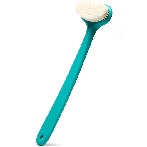 Book Cover Bath Body Brush with Comfy Bristles Long Handle Gentle Exfoliation Improve Skin's Health and Beauty Wet or Dry Brushing Back Scrubber for Shower (White)