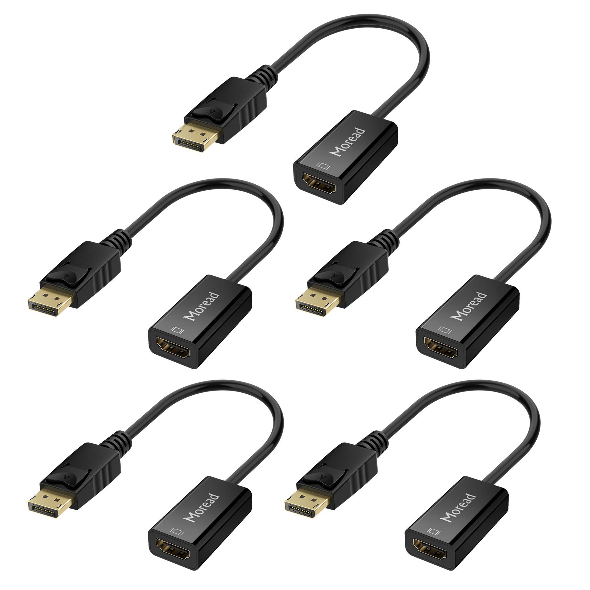 Book Cover Moread DisplayPort (DP) to HDMI Adapter, 5 Pack, Gold-Plated Uni-Directional Display Port PC to HDMI Screen Converter (Male to Female) Compatible with HP, Dell, Lenovo, NVIDIA, AMD & More, Passive 5 Black