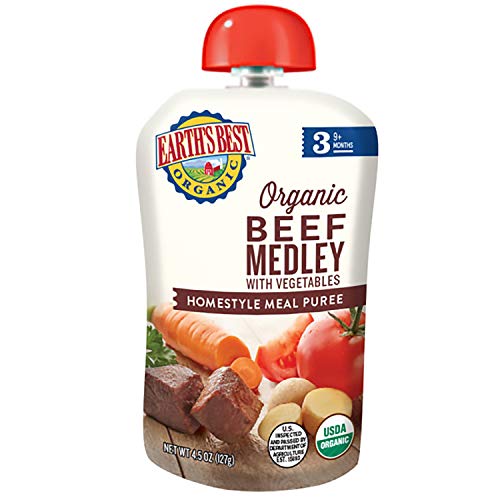 Book Cover Earth's Best Organic Stage 3 Baby Food, Beef Medley with Vegetables, 4.5 Oz Pouch (Pack of 12)