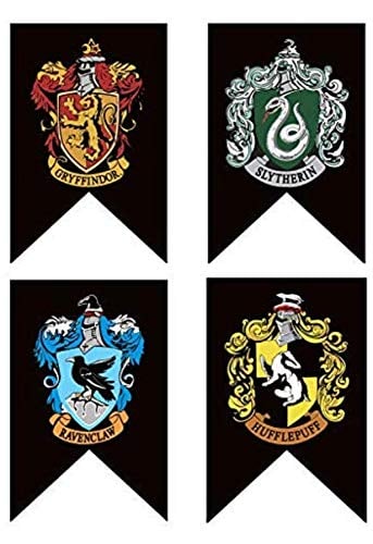 Book Cover Harry Potter Banner - Complete Hogwarts House Wall Banner-Ultra Premium - Indoor Outdoor Party Flag - Gryffindor, Slytherin, Hufflepuff, Ravenclaw Banner Set (4PACK)