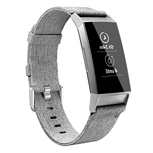 Book Cover hooroor Woven Fabric Breathable Replacement Bands Compatible for Fitbit Charge 3 and Charge 3 SE Fitness Activity Tracker, Soft Accessory Sports Band Wristbands Strap Women Men (Light Grey, Small)