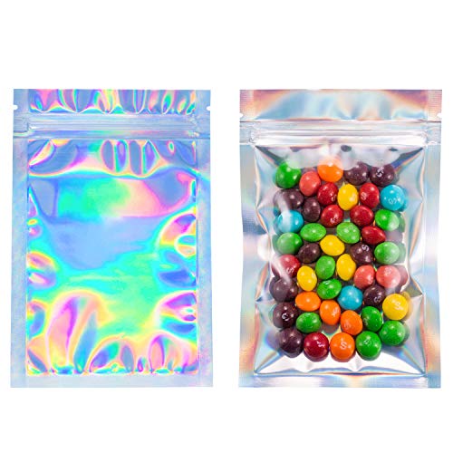 Book Cover 100 Large 4x6 Inches Holographic Bags Baggies Smell Proof Bags Resealable Bags Packaging Bags