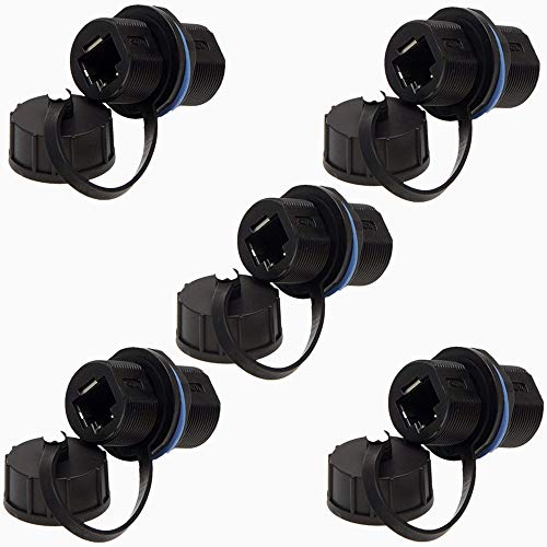 Book Cover ANMBEST 5PCS Panel Mounting Shielded RJ45 Waterproof Cat5/5e/6 8P8C Connector Ethernet LAN Cable Connector Double Head Adapter with Waterproof/Dust Cap