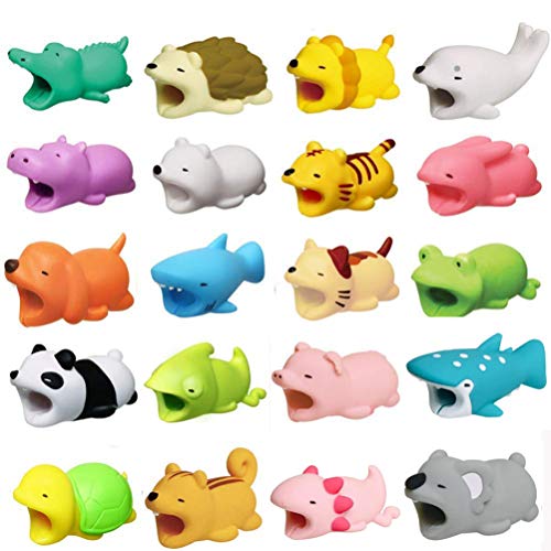Book Cover 20 Pieces Cable Animal Bites Cute Animal Cable Protector for iPhone Cable Charging Cord Saver, Cute Creature Bites Cables Charger Protector Accessory