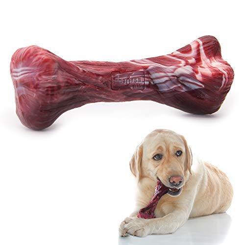 Book Cover EETOYS Large 6.7 Inches Dog Bone Toys for Aggressive Chewers Up to 80 Lb Dogs Nearly Indestructible Durable Dog Chew Toy A Tough Non-Toxic Nylon Dog Bone Reduces Boredom (Marbled Red, Large)