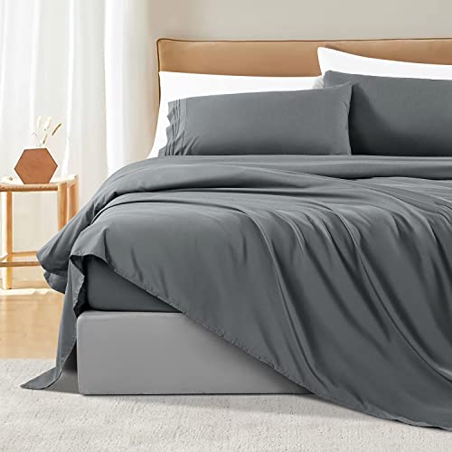 Book Cover Shilucheng Bed Sheets Set Microfiber 1800 Thread Count Percale Super Soft and Comforterble 16 Inch Deep Pockets - 4 Piece (California King, Dark Grey)