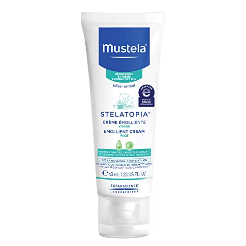 Book Cover Mustela Stelatopia Eczema-Prone Skin Emollient Baby Face Cream - Face Moisturizer with Natural Avocado & Sunflower Oil - Fragrance-Free - 1.35 Fl Oz (Pack of 1)