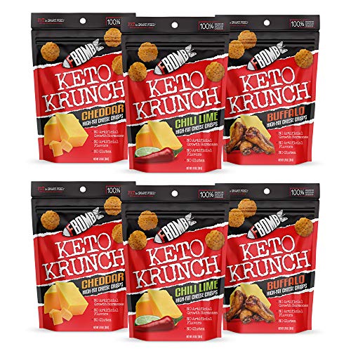 Book Cover FBOMB Cheese Crisps 6 Pack: High Protein Crisps, Keto Snacks | 100% Natural, Premium Artisan Cheese, Gluten Free, Low Carb Snacks in Cheddar, Buffalo & Chili Lime | Bold Variety Pack