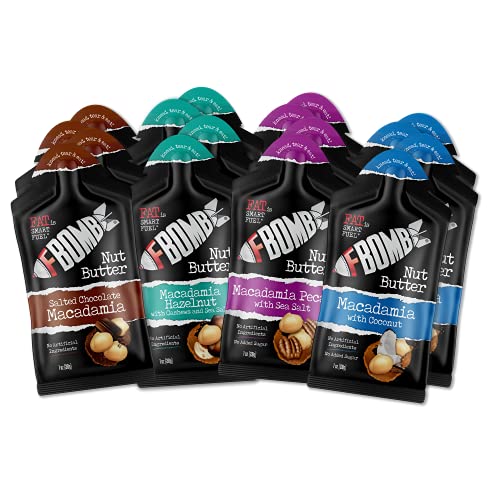 Book Cover FBOMB Macadamia Nut Butter Packets - Keto Fat Bombs - Low Carb, Paleo, Keto Snacks. No added Sugar. Gluten Free - Chocolate, Coconut, Pecan, Hazelnut - 16 Single Serve Packets