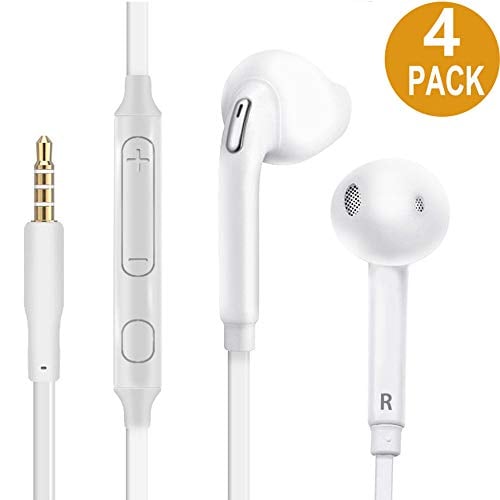Book Cover [4 Pack] Earbuds/Headphones/Earphones with Microphone,Hongzan 3.5mm Stereo Jack Headphones with Enhanced Bass Stereo Noise Cancelling Volume Control Flat Cord Compatible Samsung/Android/MP3 MP4 Kids