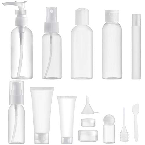 Book Cover Lisapack 14 Pcs Travel Containers for Toiletries Bottle (Max.100ml) Dispenser Kit, Travel Size Set for Liquid Cosmetic Airplane (Clear)