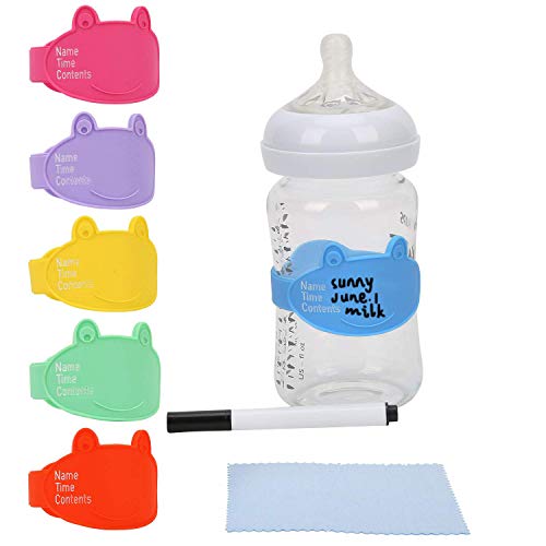 Book Cover Baby Bottle Labels for Daycare, Durable Writable Reusable Food -Grade Silicone 6 Pack Baby Bottle Labels with Dry Erase Marker Foretoo