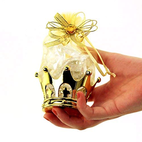 Book Cover JC HUMMINGBIRD 48PC Gold Crown Pouch Fillable for Candies, Table Decorations, Party Favors, Keepsake, Baby Shower