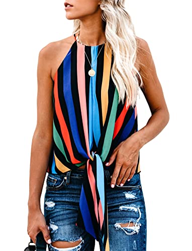Book Cover Topstype Women's Summer Sleeveless Crew Neck Tank Tops Camis Front Tie Knot Casual Shirt Keyhole Front Blouse