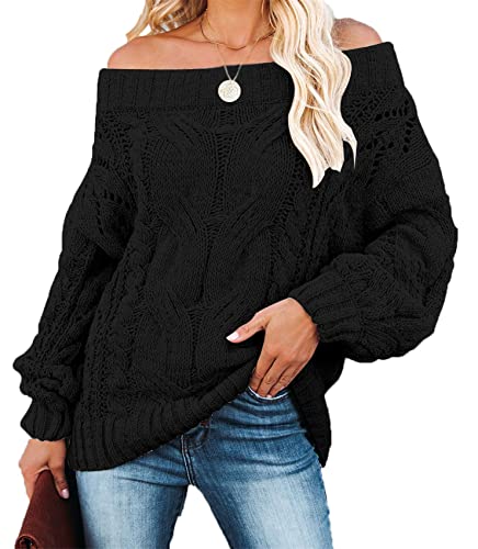 Book Cover GOLDSTITCH Women's Off Shoulder Batwing Sleeve Loose Oversized Pullover Sweater Knit Jumper