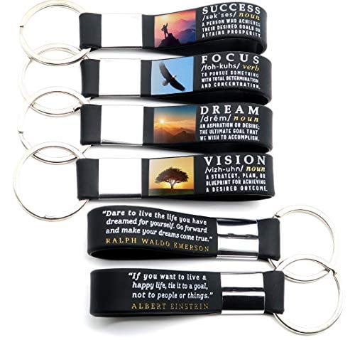 Book Cover (12-pack) Motivational Quote Keychains - Success, Dream, Focus, Vision - Wholesale Bulk Pack of 1 Dozen Key Chains - Corporate Office Business Quote Gifts Idea for Students Coworkers Employees Clients