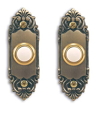 Book Cover Heath Zenith SL-925-02 Wired Door Chime Push Button, Antique Brass with Lighted Center (Two Pack)