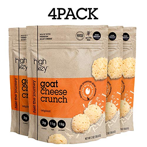 Book Cover HighKey Snacks Cheese Crunch - Goat Cheese & Egg White High Protein Cheese Crisps, Pack of 4, 2oz Bags - Keto Friendly, Gluten Free, Low Carb, Healthy Snack - Ketogenic Food with Natural Ingredients