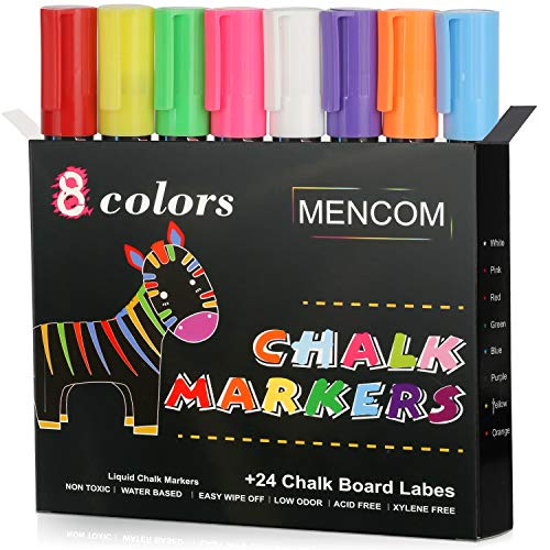 Book Cover Liquid Chalk Markers, Set of 8 Colored Chalk Pens, For Whiteboard, Mirrors,Glass, Art, Erasable Chalk Markers for Kids and Adults