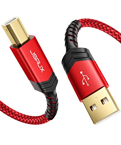 Book Cover JSAUX Printer Cable, 10FT USB Printer Cable USB 2.0 Type A Male to B Male Scanner Cord USB B Cable High Speed for HP, Canon, Epson, Dell, Brother, Lexmark, Xerox, Samsung etc and Piano, DAC