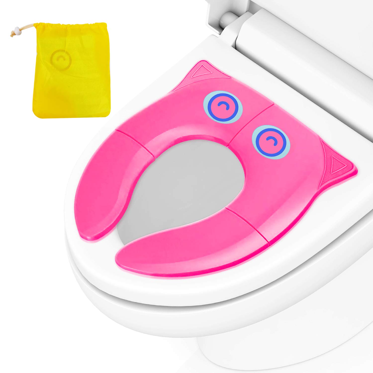 Book Cover Toilet Seat for Kids, TURN RAISE Folding Large Non Slip Silicone Pads Travel Portable Reusable Toilet Potty Training Seat Covers Liners with Carry Bag for Babies, Toddlers and Kids (Pink)