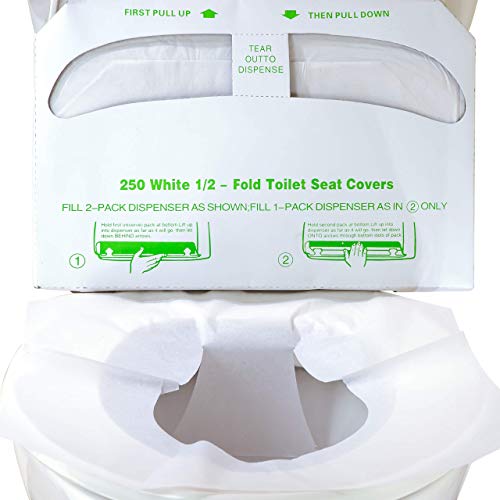 Book Cover Biodegradable Half-Fold Toilet Seat Covers 250Pk. Self-Flushing, Disposable Potty Papers Keep Toilets Clean and Family Healthy. Mess-Free Paper Safety Covers for Commercial, Home, Travel and Kids Use