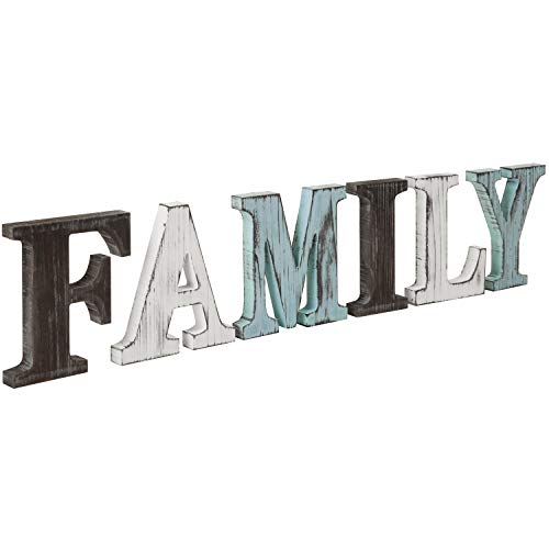 Book Cover MyGift Rustic Multicolor Wood Tabletop Family Letters Sign
