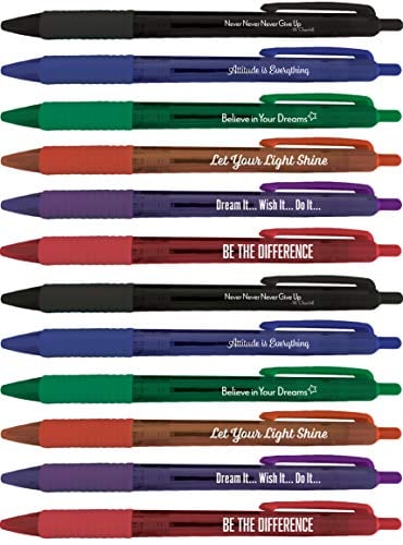 Book Cover Greeting Pen Translucent 12 Pen Set with Motivational/Inspirational Quotes, 6 Designs 46006