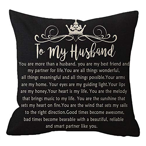 Book Cover Birthday Gift to Husband with Inspirational Words Body Black Cotton Burlap Linen Pillowcase Pillow Sham Cushion Cover Sofa Decorative Square 18x18 Inches