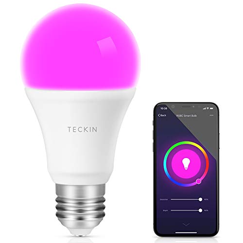 Book Cover Smart Light Bulb with Soft White Light 2800k-6200k + RGBW, TECKIN A19 E27 WiFi Multicolor LED Bulb Compatible with Phone, Google Home and IFTTT (No Hub Required), 8w (60w Equivalent),1 Pack