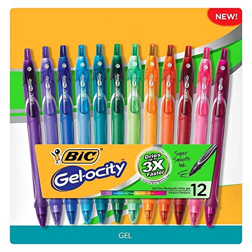 Book Cover BIC Gelocity Quick Dry Retractable Fashion Gel Pen, Medium Point (0.7 mm), Assorted Colors, 12-Count