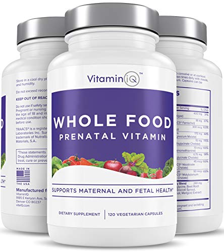 Book Cover VitaminIQ Whole Food Prenatal Vitamins | Maternal & Fetal Health Multivitamin for Women | Non-GMO Gluten-Free Pre Natal Multivitamin | 120 Vegetarian Capsules | 30-Day Supply Mom & Baby Multivitamin