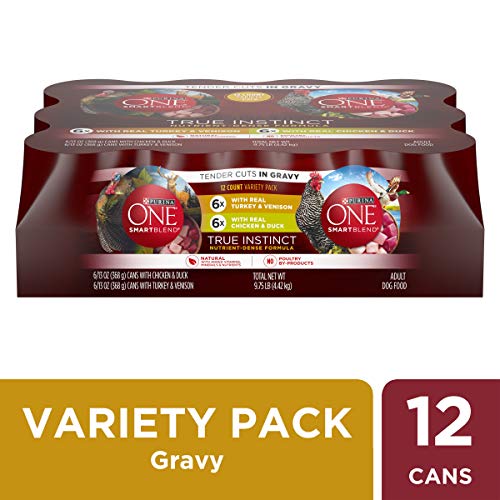 Book Cover Purina ONE Natural Gravy Wet Dog Food Variety Pack, SmartBlend True Instinct Tender Cuts - (12) 13 oz. Cans
