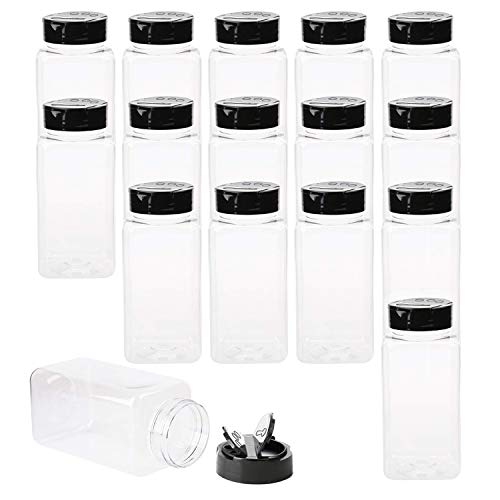 Book Cover Tosnail 12 Pack 17 Fluid Oz Clear Plastic Spice Jars Spice Containers Spice Bottles Seasoning Organizer with Black Lids