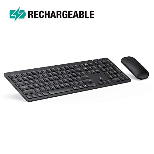 Book Cover Rechargeable Wireless Keyboard Mouse, Jelly Comb KS037 Ergonomic Ultra Slim Full Size Metal Wireless Keyboard and Mouse Combo Set for Windows, Computer, Desktop, PC, Notebook, Laptop (Black)