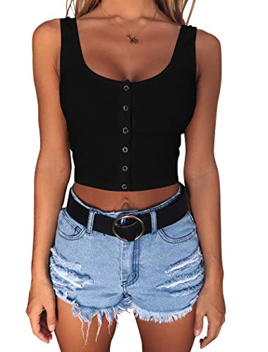 Book Cover Minthunter Women's Casual Sleeveless Button-Down Shirts Basic Camisole Crop Tank Tops