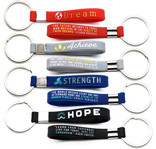 Book Cover (12-Pack) Inspirational Quote Keychains - Dream, Achieve, Strength, Hope - Wholesale Bulk Pack of 1 Dozen Silicone Rubber Key Rings with Motivational Quotes - Party Favors Gifts for Adults Men Women