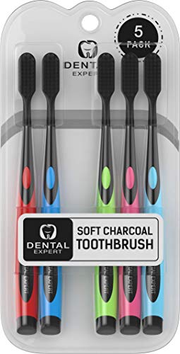 Book Cover Charcoal Toothbrush [Gentle Soft] Slim Teeth Head Whitening Brush for Adults & Children [Family Pack] - Ultra Soft Medium Tip Bristles (Mix Color)